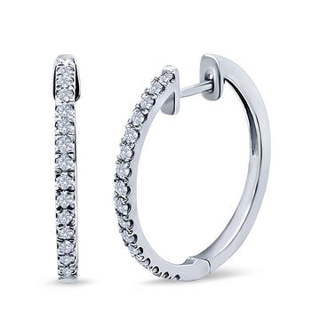 Half Eternity Simulated Cubic Zirconia Round Hoop Earrings 925 Sterling Silver (15mm)